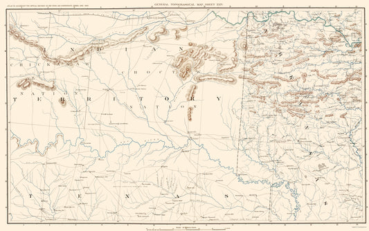 Topographical Map - Texas Arkansas Indian Territory Sheet - Bien 1891 - 23 x 36.67 - Vintage Wall Art