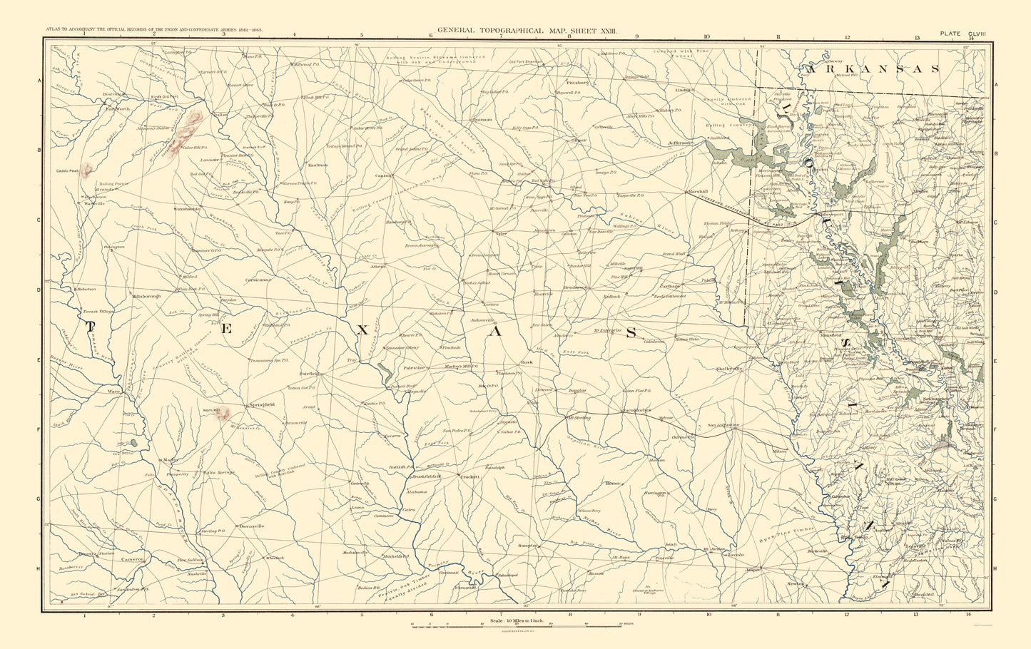 Historical Civil War Map - Texas Louisiana Arkansas - Bien 1895 - 23 x 36.51 - Vintage Wall Art