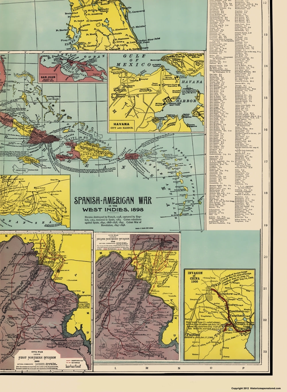 Historic War Map - Spanish American War Invasion of China - Goff 1907 - 23 x 31.42 - Vintage Wall Art