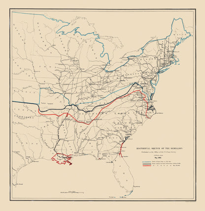 Historical Civil War Map - Rebellion Historical Sketch May - Bache 1862 - 23 x 23.73 - Vintage Wall Art