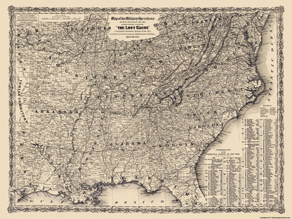 Historical Civil War Map - Military Operations Lost Cause 1861 1865 - Colton 1867 - 23 x 30.67 - Vintage Wall Art