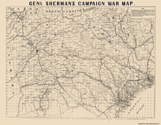 Historical Civil War Map - General Shermans Campaign  - Bufford 1860 - 23 x 29.43 - Vintage Wall Art