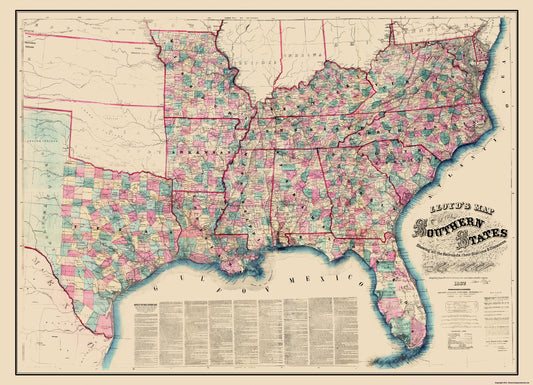 Historical Civil War Map - Southern States Railroads Stations - Lloyd 1862 - 23 x 31.80 - Vintage Wall Art