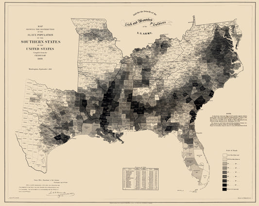 Historical Civil War Map - Southern States Slave Population - Hergesheimer 1861 - 23 x 28.83 - Vintage Wall Art