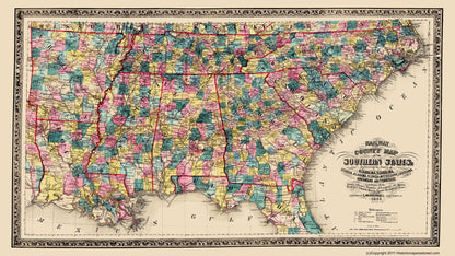 Historical Civil War Map - Southern States Railway - Mendenhall 1864 - 23 x 40.94 - Vintage Wall Art