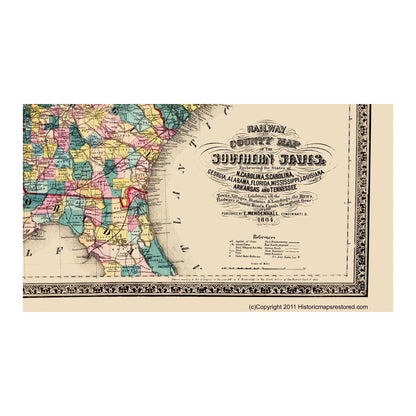 Historical Civil War Map - Southern States Railway - Mendenhall 1864 - 23 x 40.94 - Vintage Wall Art
