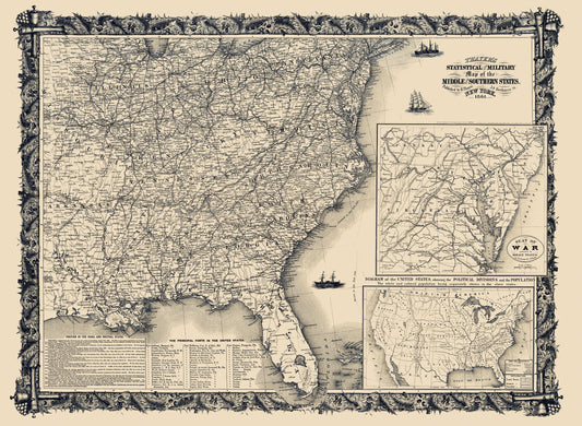 Historical Civil War Map - Middle Southern States Statistical Military - Thayer 1861 - 23 x 31.45 - Vintage Wall Art