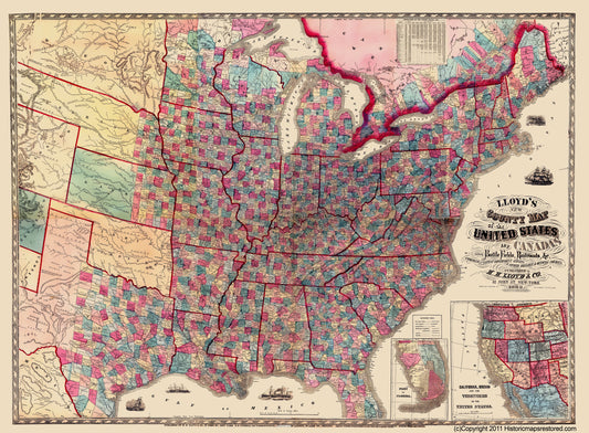 Historical Civil War Map - United States Canada Showing Battlefields Railroads - Lloyd 1863 - 23 x 31.27 - Vintage Wall Art