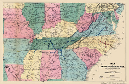 Historical Civil War Map - United States Military Railroads 1862 1866 - Bien 1866 - 23 x 35.14 - Vintage Wall Art