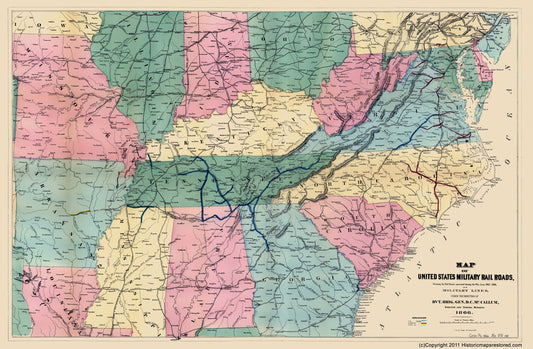 Historical Civil War Map - United States Military Railroads 1862 1866 - Bien 1866 - 23 x 35.14 - Vintage Wall Art