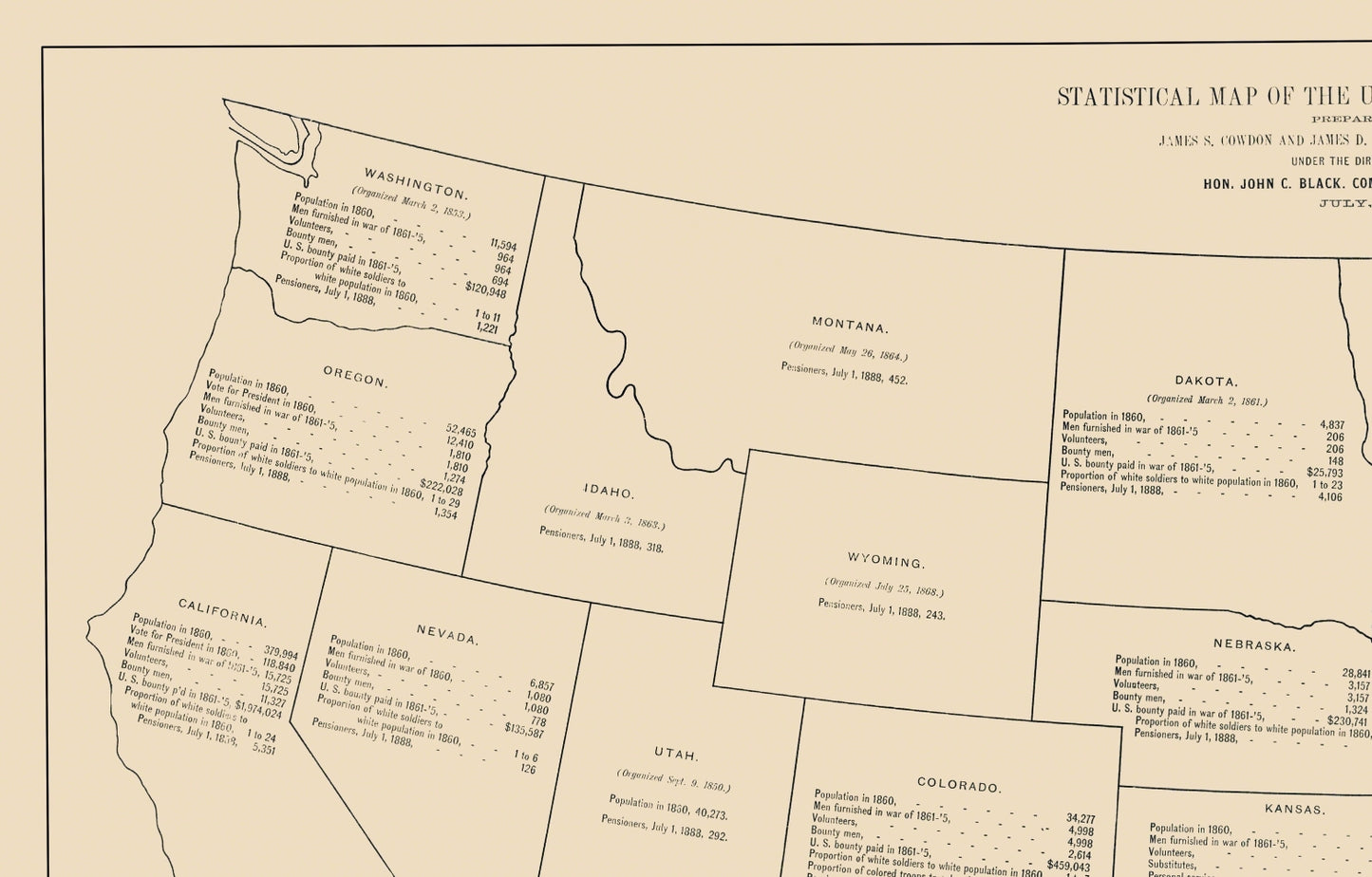 Historical Civil War Map - United States Statistical - Black 1888 - 23 x 35.97 - Vintage Wall Art