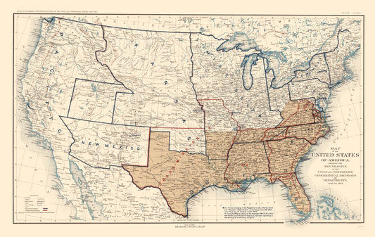 Historical Civil War Map - Geographical Divisions Departments June 1862 - Bien 1895 - 23 x 36.34 - Vintage Wall Art