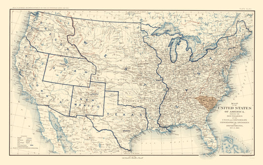 Historical Civil War Map - Geographical Divisions Departments December 1860 - Bien 1895 - 23 x 36.56 - Vintage Wall Art