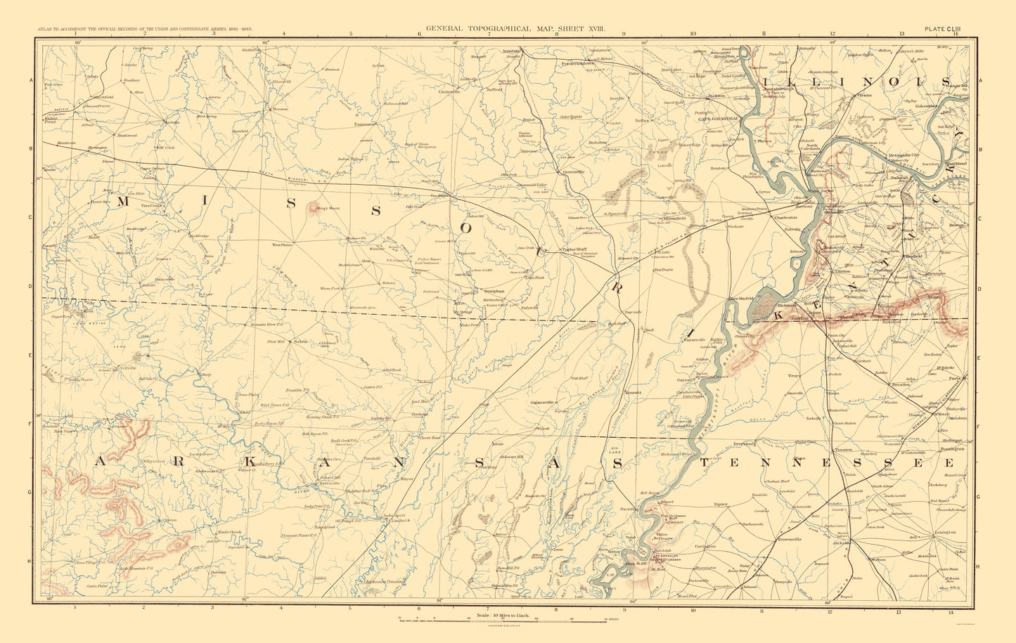 Historical Civil War Map - United States South Central - Bien 1895 - 23 x 36.34 - Vintage Wall Art