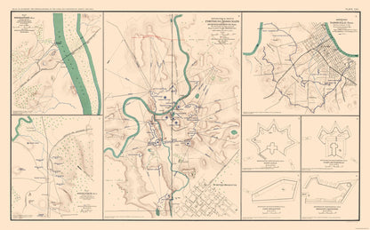 Historical Civil War Map - Defenses Forts 8 Views - Bien 1894 - 36.96 x 23 - Vintage Wall Art