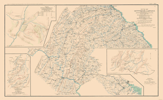 Historical Civil War Map - Gettysburg McDowell Campaign - Bien 1894 - 37.48 x 23 - Vintage Wall Art