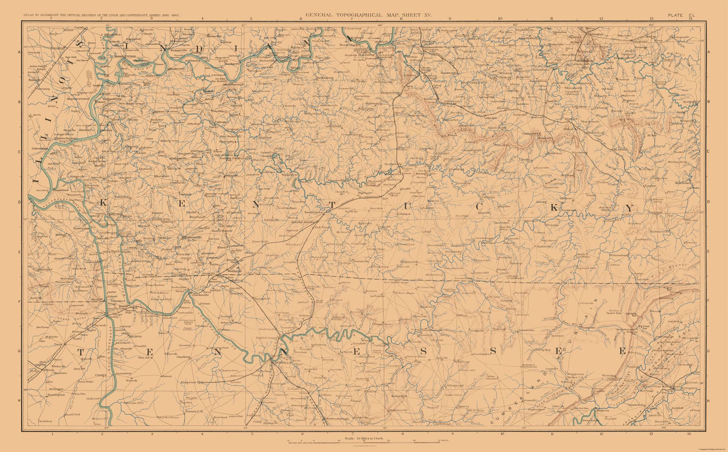 Historical Civil War Map - Illinois Indiana Tennessee Kentucky - Bien 1894 - 37.00 x 23 - Vintage Wall Art