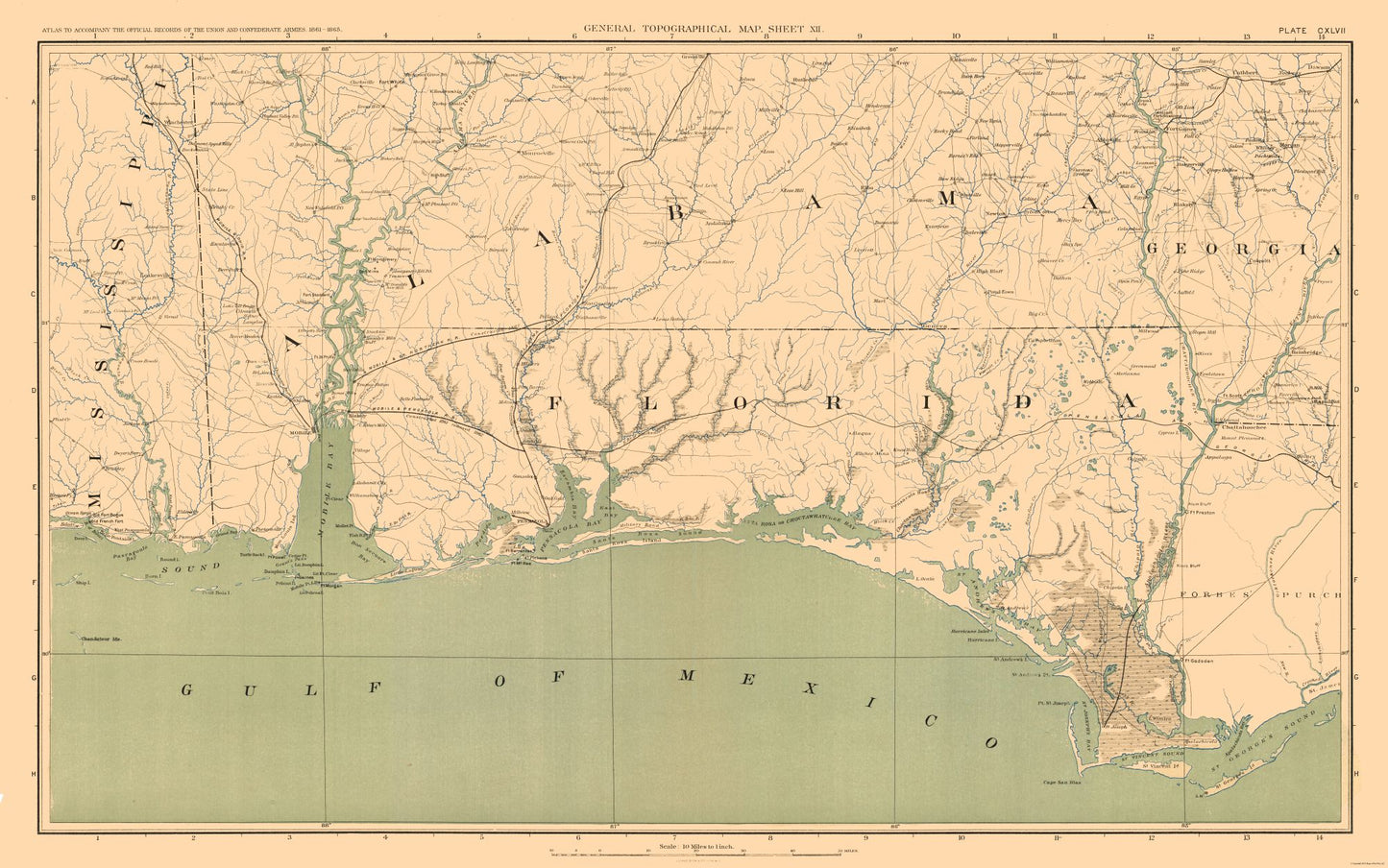 Historical Civil War Map - South East Theatre - Bien - 23 x 36.77 - Vintage Wall Art