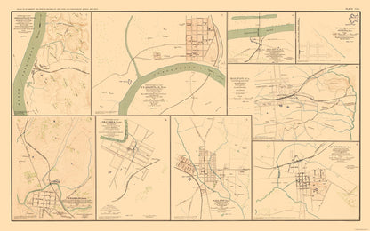 Historical Civil War Map - Defenses 9 Views - Bien 1894 - 36.87 x 23 - Vintage Wall Art