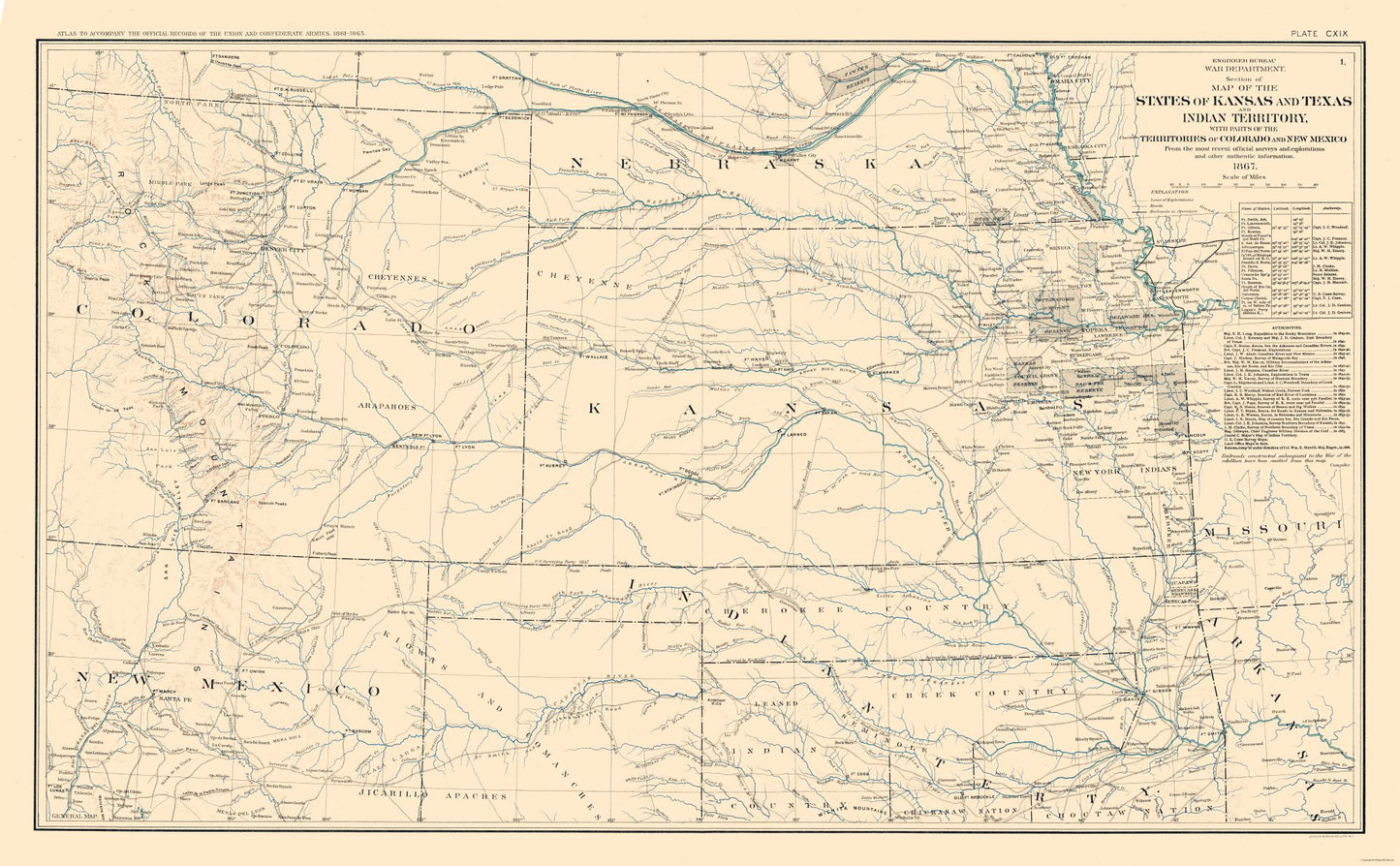 Historical Civil War Map - Kansas Texas Indian Territory - Bien 1894 - 37.16 x 23 - Vintage Wall Art