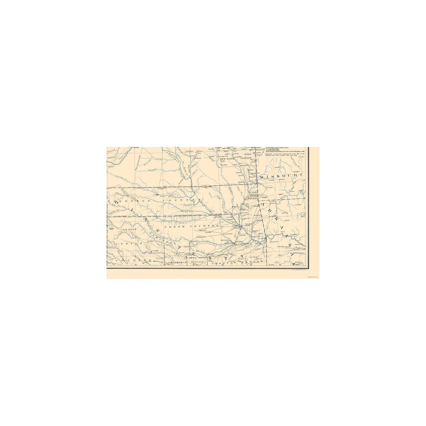 Historical Civil War Map - Kansas Texas Indian Territory - Bien 1894 - 37.16 x 23 - Vintage Wall Art