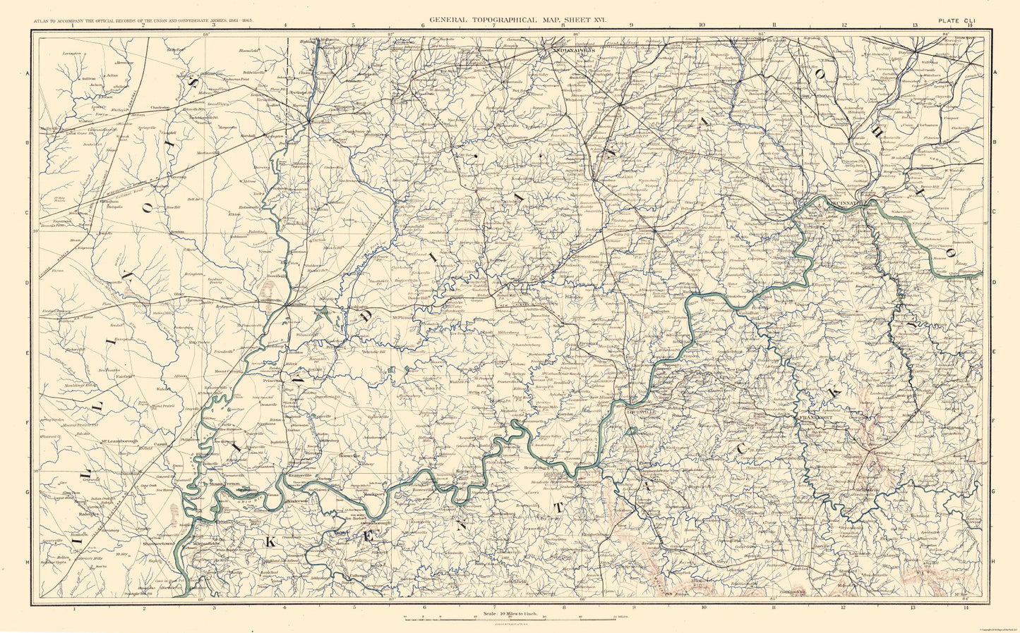 Historical Civil War Map - Illinois Indiana Kentucky Ohio - Bien 1894 - 37.02 x 23 - Vintage Wall Art