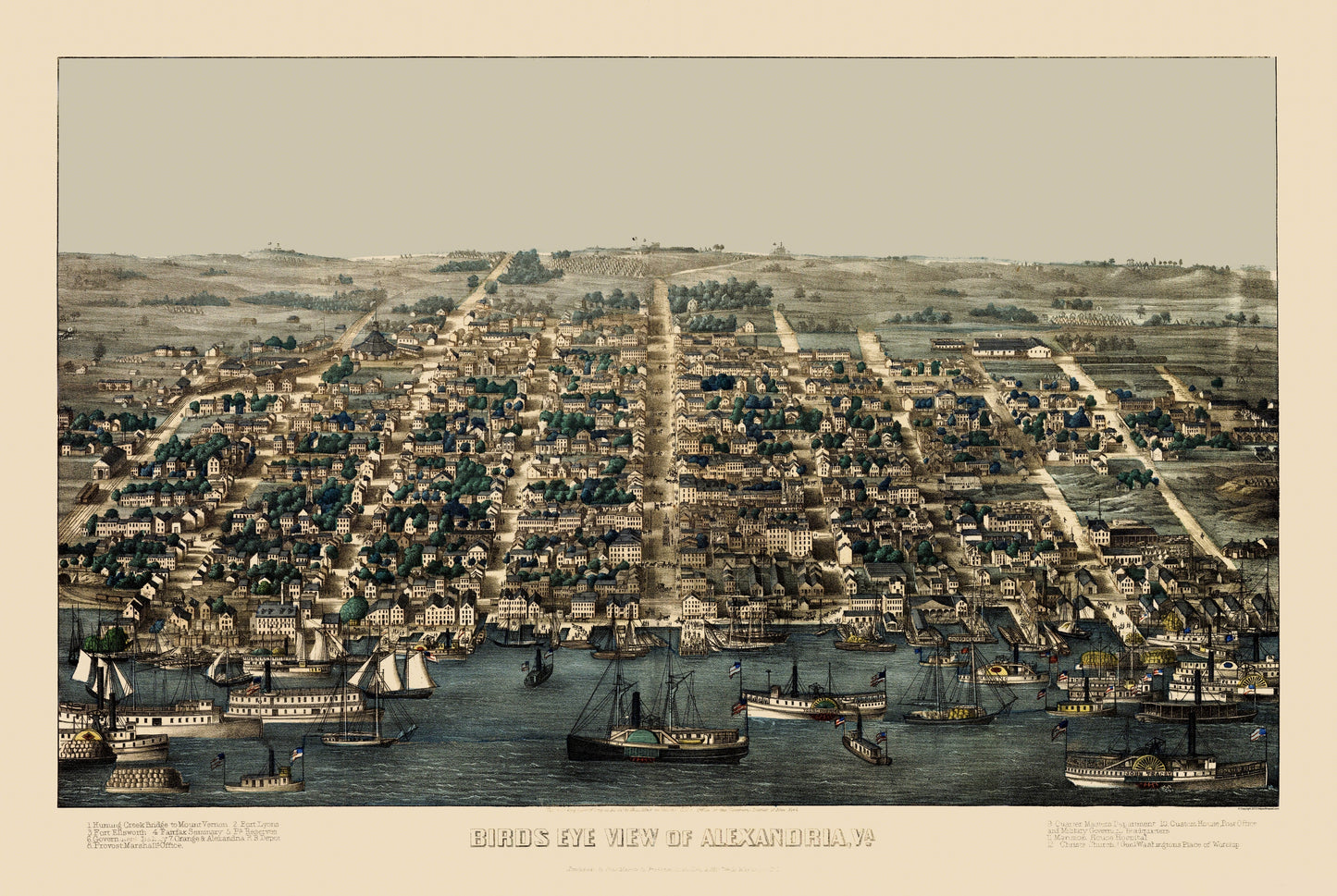 Historical Civil War Map - Alexandria Virginia Panoramic - Magnus 1863 - 23 x 34.30 - Vintage Wall Art