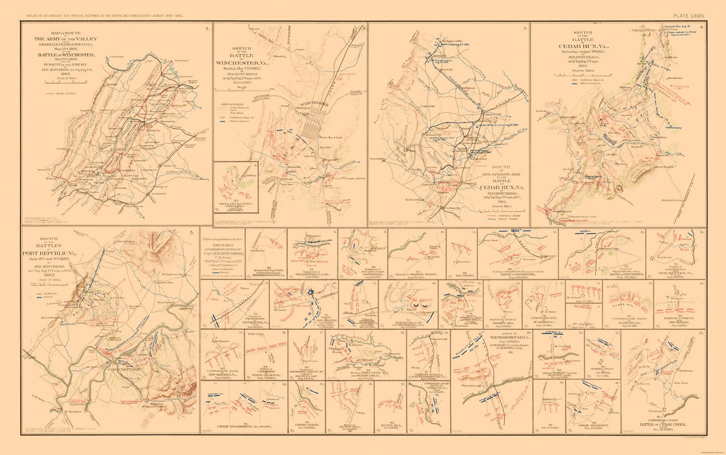 Historical Civil War Map - Virginia Battle Plans - Hotchkiss 1894 - 36.75 x 23 - Vintage Wall Art