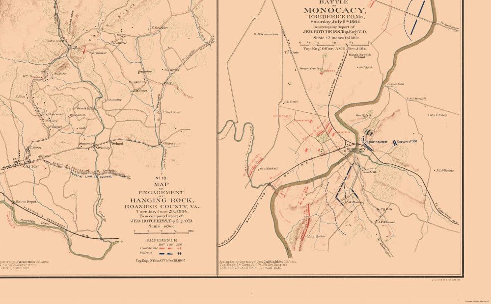 Historical Civil War Map - Virginia Maryland Battle Positions - Hotchkiss 1894 - 37.11 x 23 - Vintage Wall Art