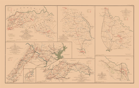 Historical Civil War Map - Virginia Routes Camps Positions 7 Views - Hotchkiss 1894 - 36.36 x 23 - Vintage Wall Art