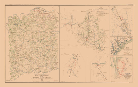 Historical Civil War Map - Spotsylvania County Hanover Junction - Campbell 1894 - 36.52 x 23 - Vintage Wall Art