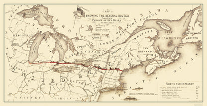 Historical Civil War Map - United States Canada Gunboat Routes - Sweet 1862 - 44.81 x 23 - Vintage Wall Art