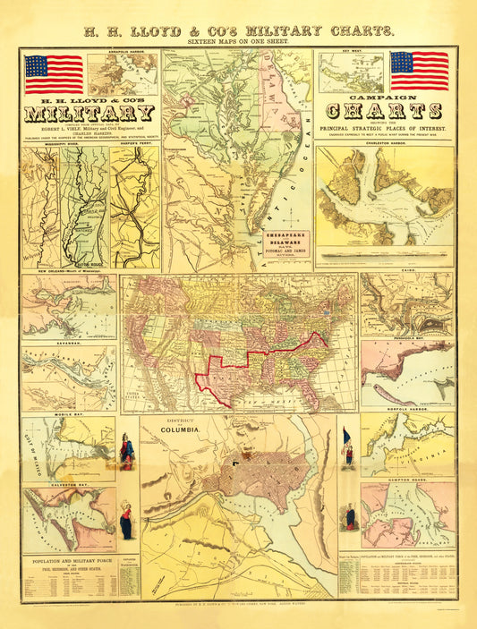 Historical Civil War Map - Military Campaign Charts of United States - Lloyd 1861 - 23 x 30.33 - Vintage Wall Art