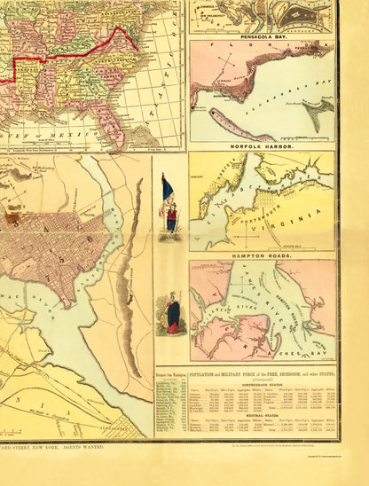 Historical Civil War Map - Military Campaign Charts of United States - Lloyd 1861 - 23 x 30.33 - Vintage Wall Art