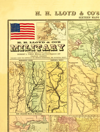 Historical Civil War Map - Military Campaign Charts of United States - Lloyd 1861 - 23 x 30.33 - Vintage Wall Art