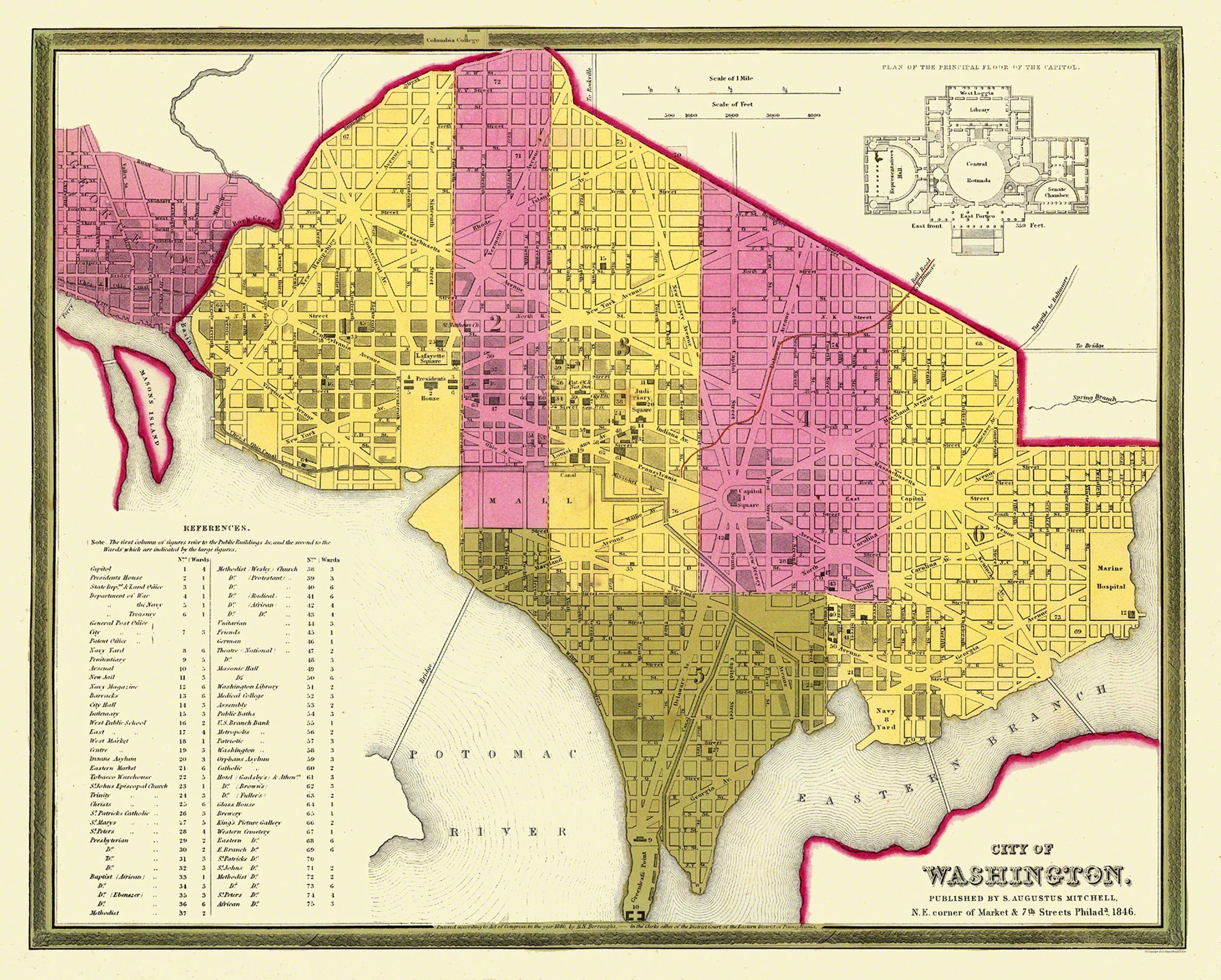 Historic City Map - Washington DC - Mitchell 1846 - 28.63 x 23 - Vinta ...