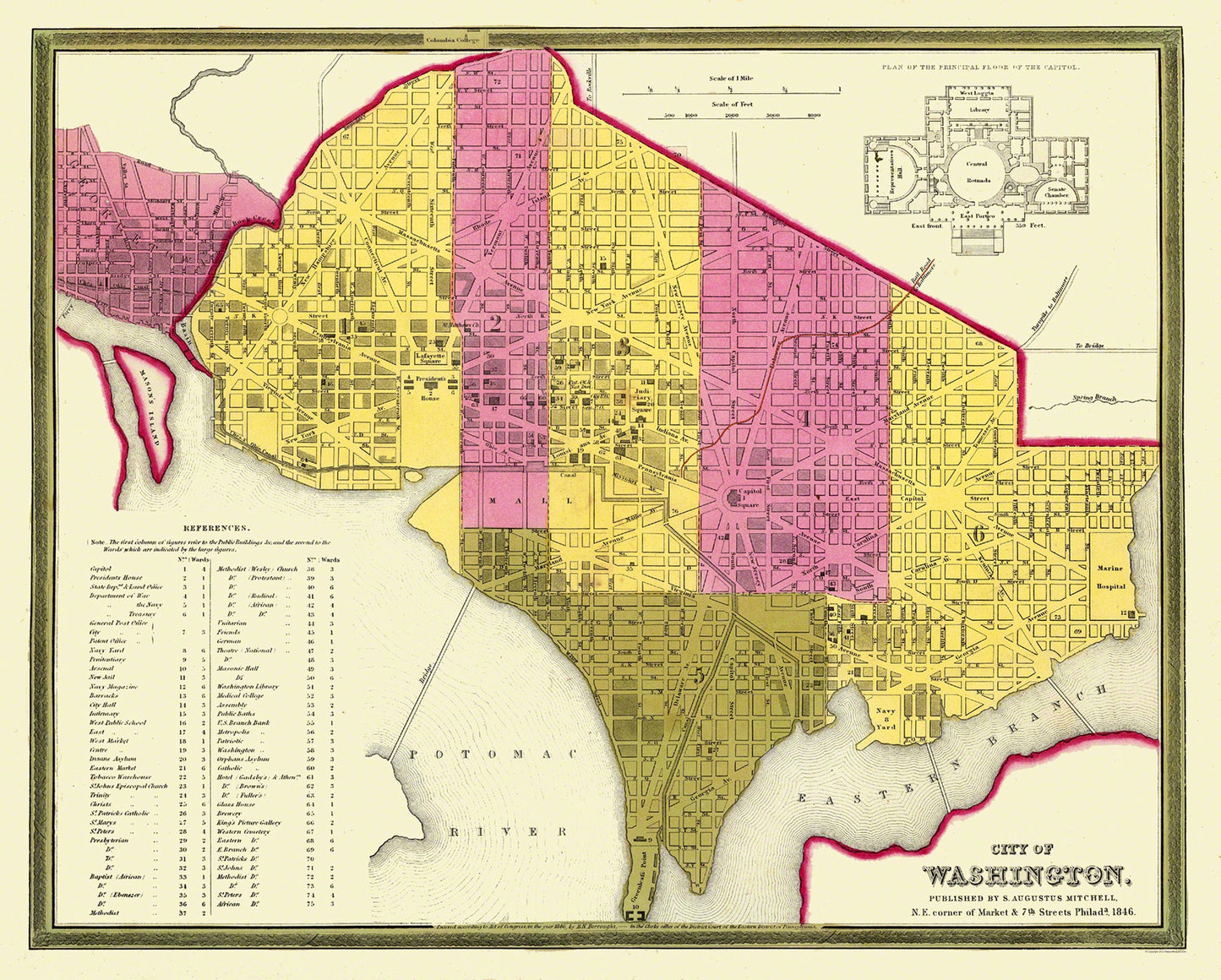 Historic City Map - Washington DC - Mitchell 1846 - 28.63 x 23 - Vintage Wall Art