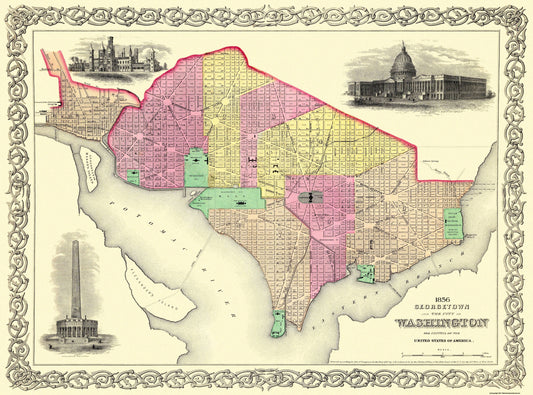 Historic City Map - Georgetown Washington DC - Colton 1856 - 31 x 23 - Vintage Wall Art