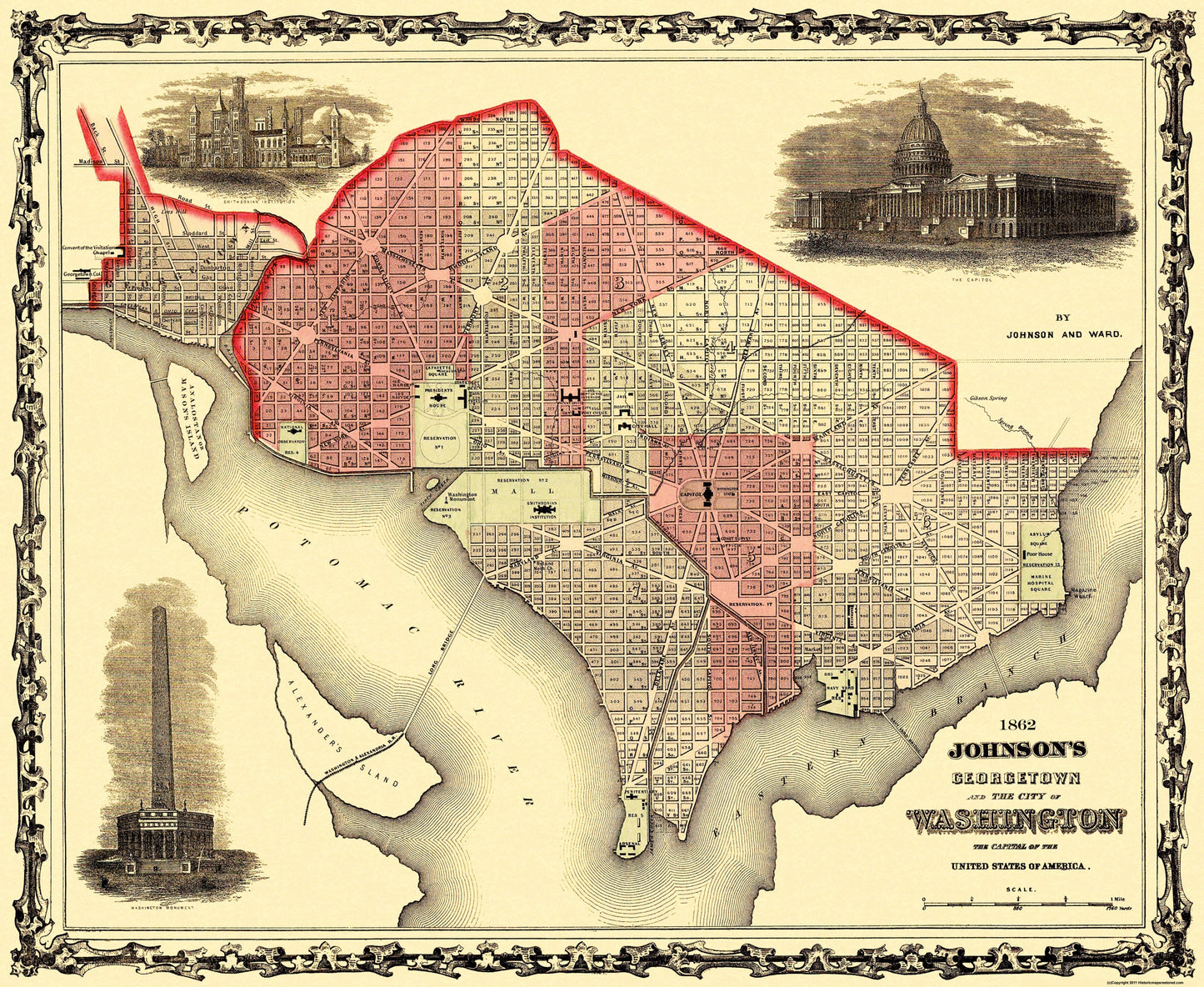 Historic City Map - Georgetown Washington DC - Johnson 1862 - 28.06 x 23 - Vintage Wall Art