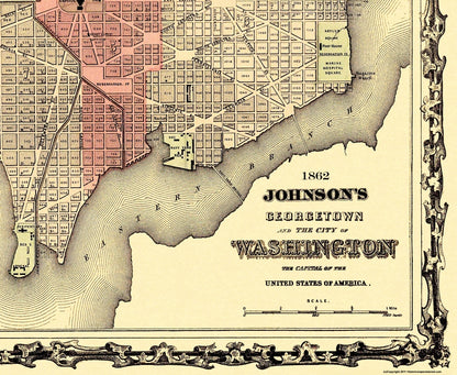 Historic City Map - Georgetown Washington DC - Johnson 1862 - 28.06 x 23 - Vintage Wall Art