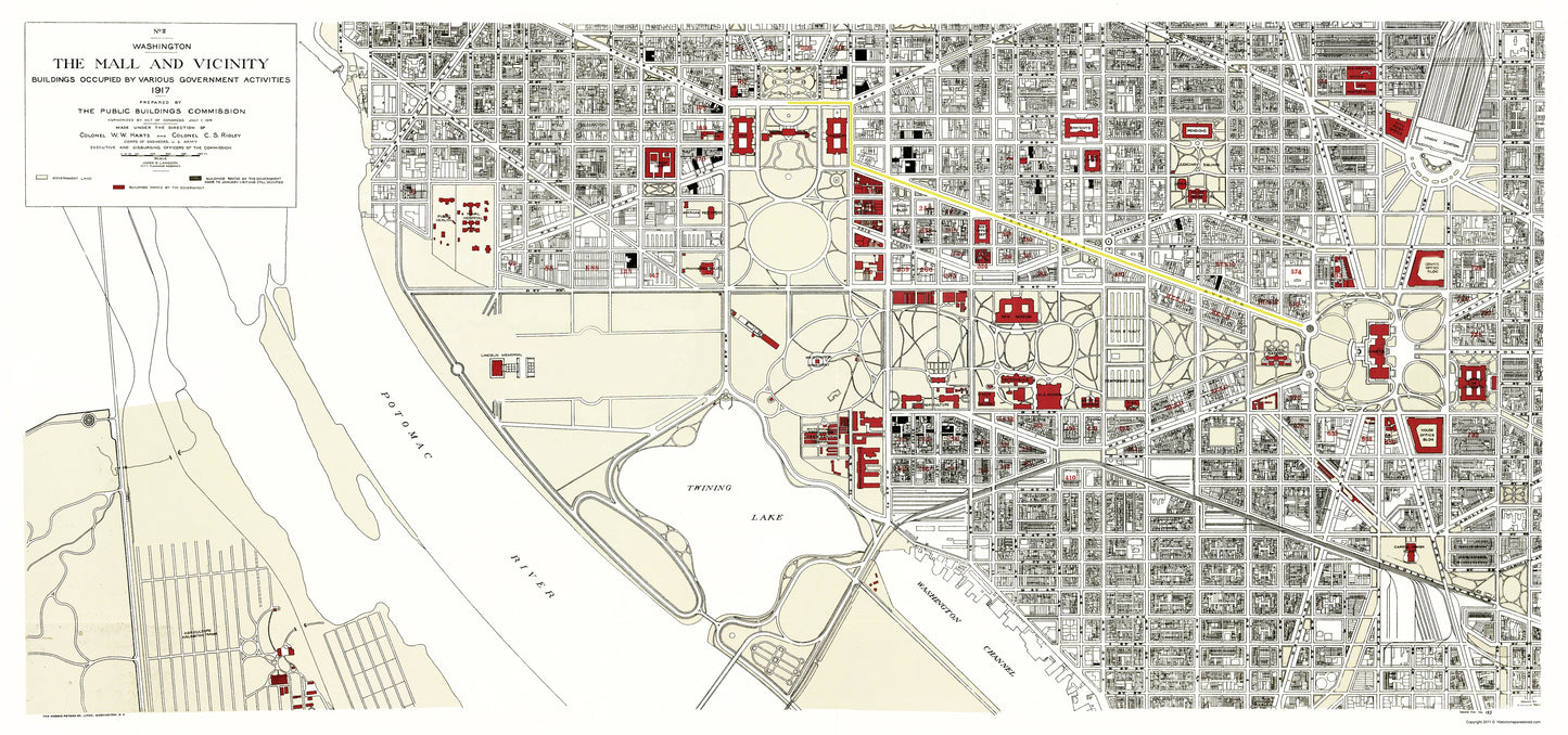 Historic City Map - Washington DC Mall - Peters 1917 - 23 x 49.04 - Vintage Wall Art