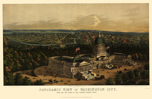 Historic Panoramic View - Washington DC - Sachese 1857 - 23 x 35.33 - Vintage Wall Art