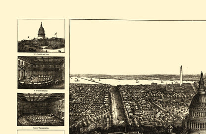 Historic Panoramic View - Washington DC - Sachese 1860 - 23 x 35.29 - Vintage Wall Art