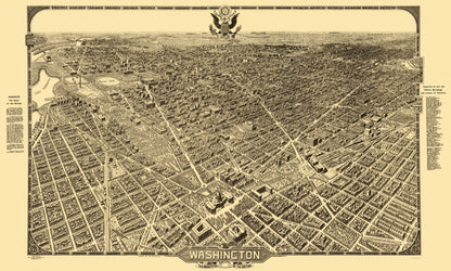 Historic Panoramic View - Washington DC - Olsen 1921 - 23 x 38.22 - Vintage Wall Art