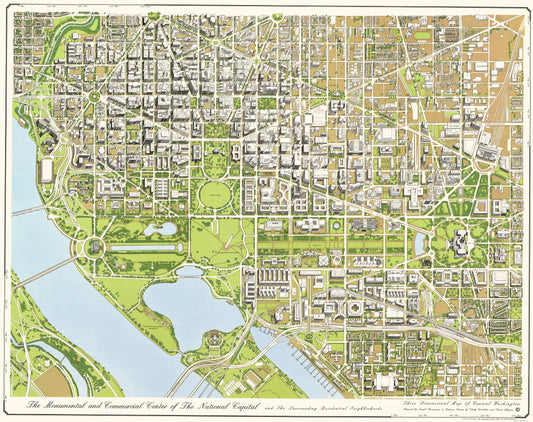 Historic City Map - Monumental Center Washington DC - Passonneau 1996 - 23 x 29.04 - Vintage Wall Art