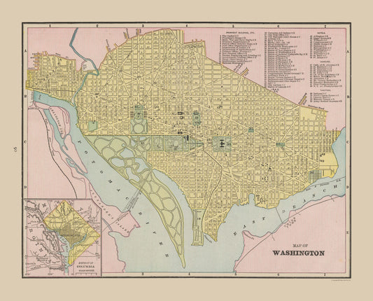 Historic City Map - Washington DC - Cram 1892 - 28.49 x 23 - Vintage Wall Art