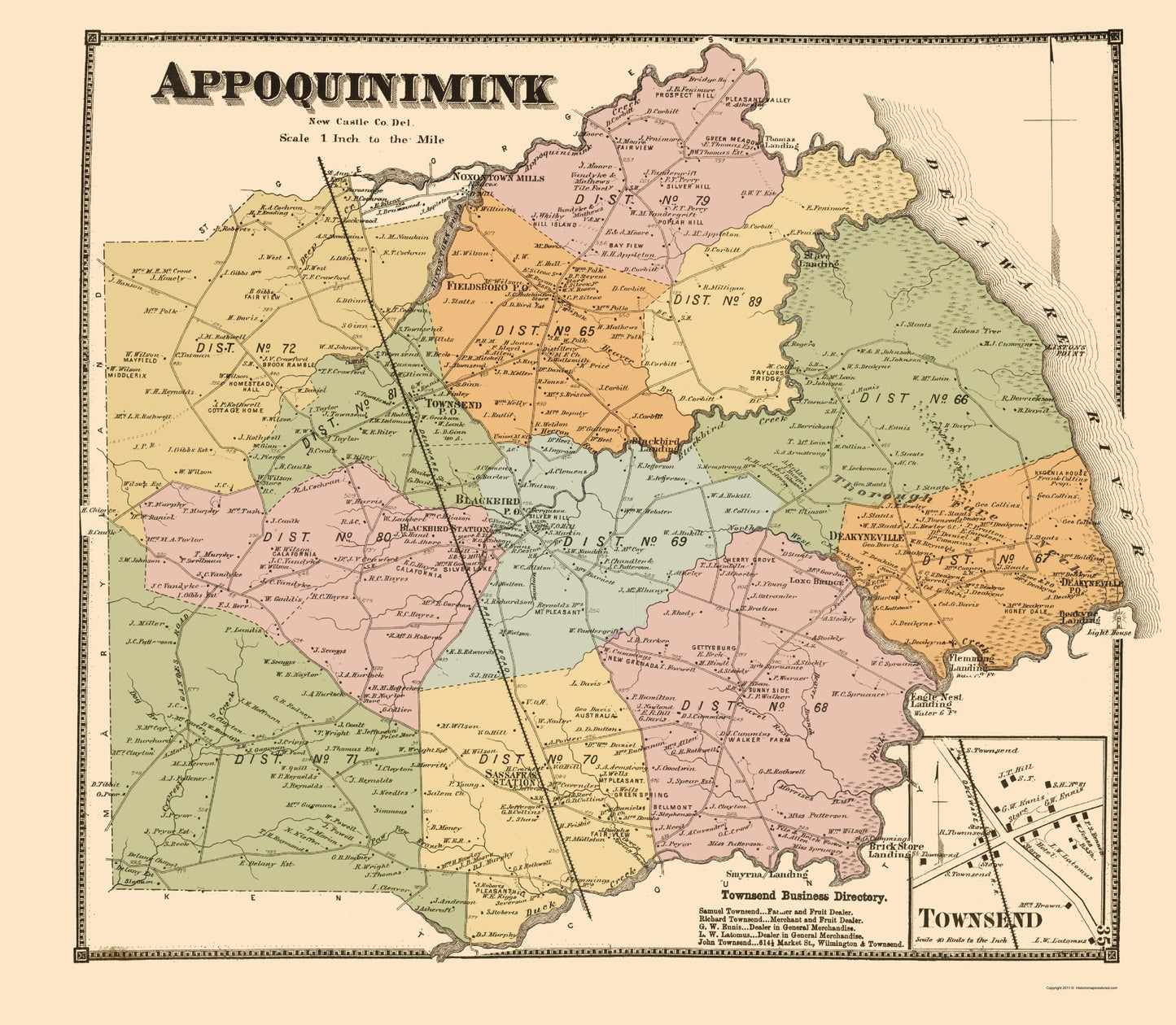 Historic City Map - Appoquinimink Delaware - Beers 1868 - 23 x 26.38 - Vintage Wall Art