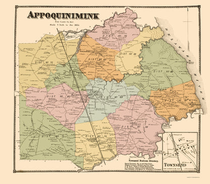 Historic City Map - Appoquinimink Delaware - Beers 1868 - 23 x 26.38 - Vintage Wall Art