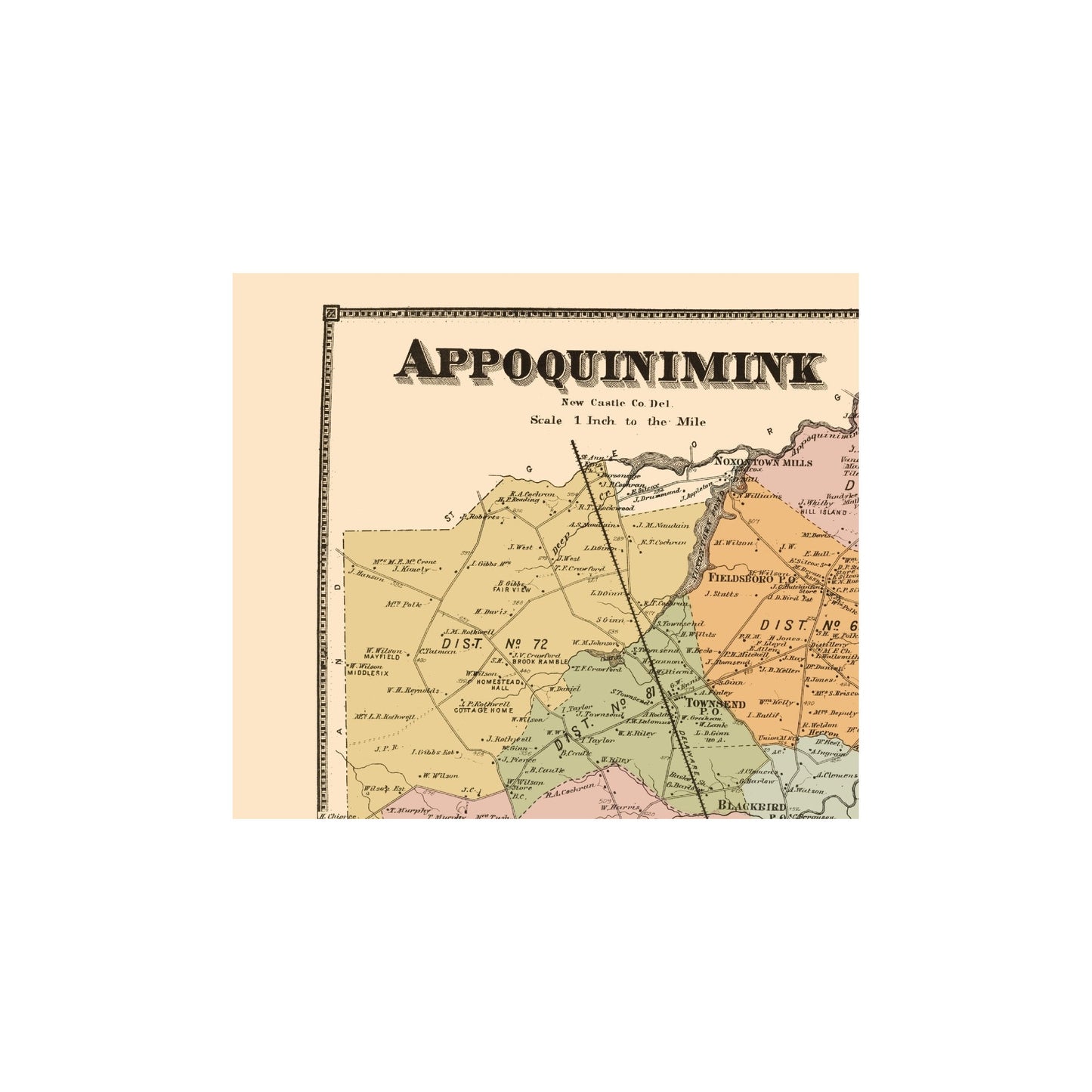 Historic City Map Appoquinimink Delaware Beers 1868 23 x 26.38