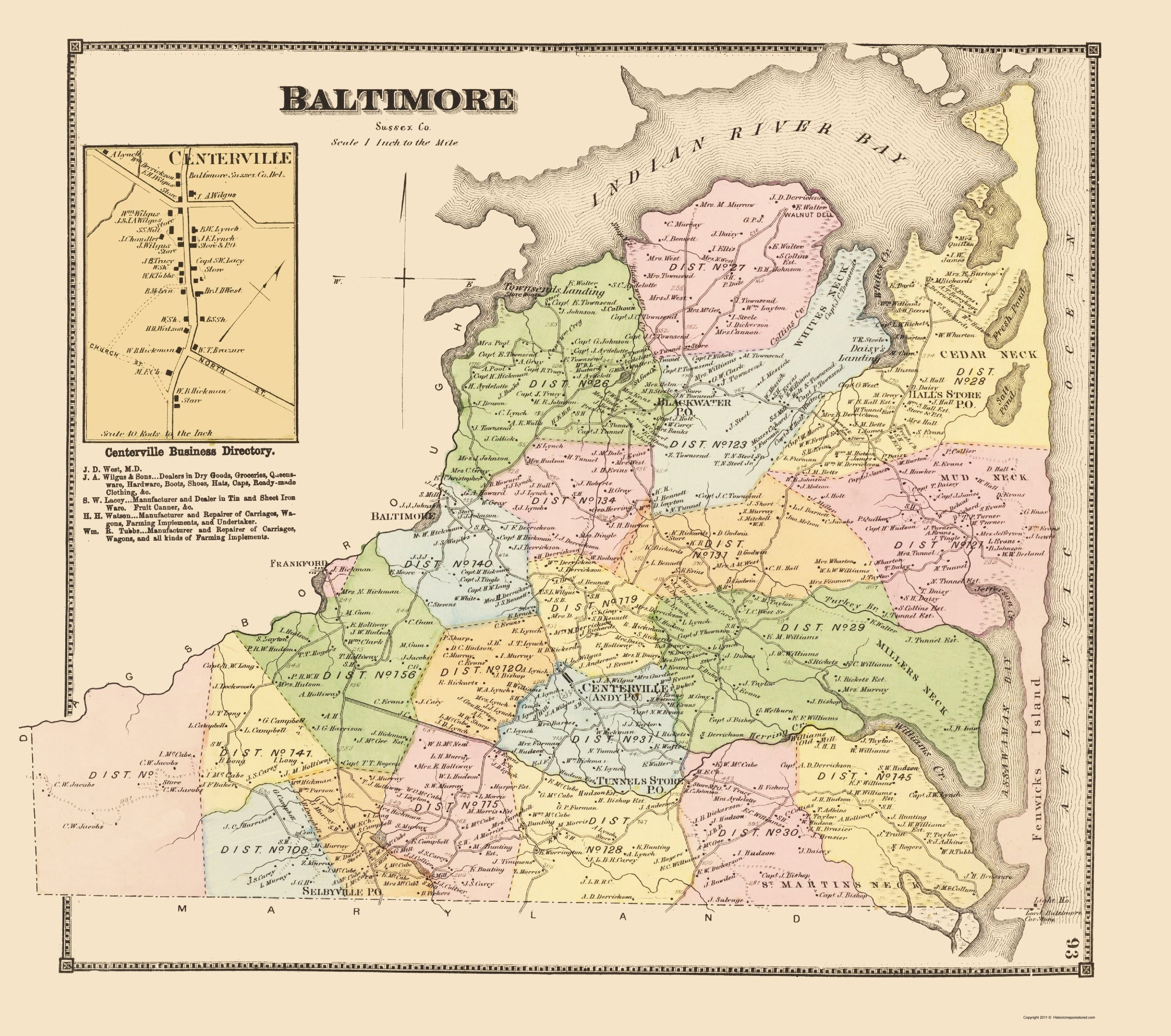 Historic City Map - Baltimore Centerville Delaware - Beers 1868 - 23 x ...